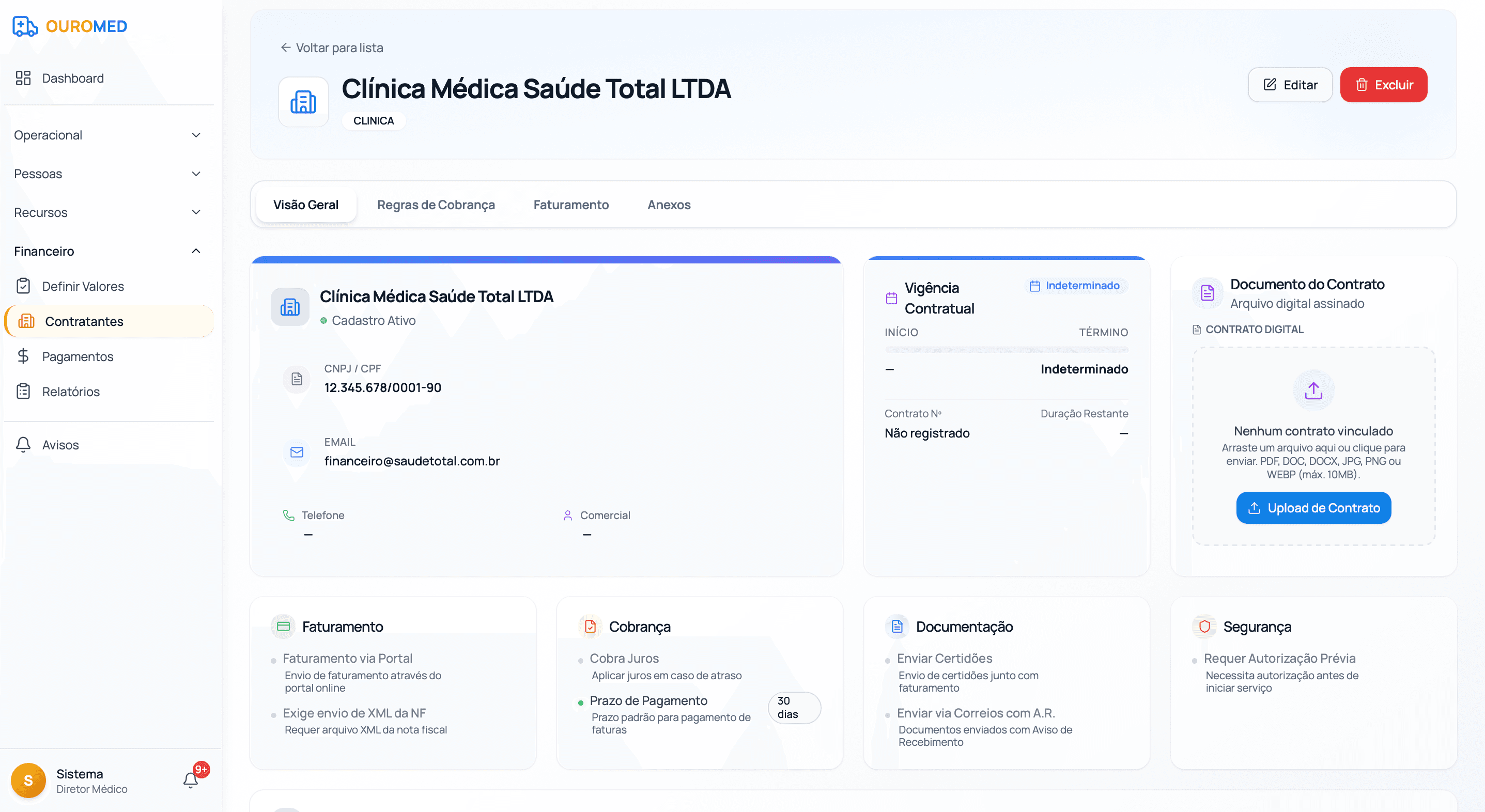 Tela de faturamento completo e regras de cobrança no Edicare